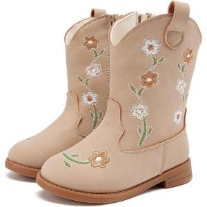 imageBMCiTYBM Toddler Girls Cowgirl Boots Little Kids Mid Calf Western Flower Cowboy Pointed Toe Riding Shoes All Season1camel