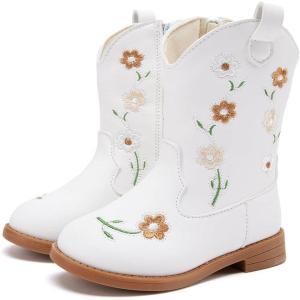 imageBMCiTYBM Toddler Girls Cowgirl Boots Little Kids Mid Calf Western Flower Cowboy Pointed Toe Riding Shoes All Season1white