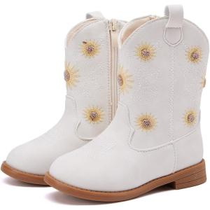 imageBMCiTYBM Toddler Girls Cowgirl Boots Little Kids Mid Calf Western Flower Cowboy Pointed Toe Riding Shoes All Season3white