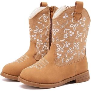 imageBMCiTYBM Toddler Girls Cowgirl Boots Little Kids Mid Calf Western Flower Cowboy Pointed Toe Riding Shoes All Season4brown