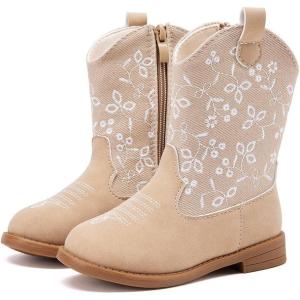 imageBMCiTYBM Toddler Girls Cowgirl Boots Little Kids Mid Calf Western Flower Cowboy Pointed Toe Riding Shoes All Season4camel