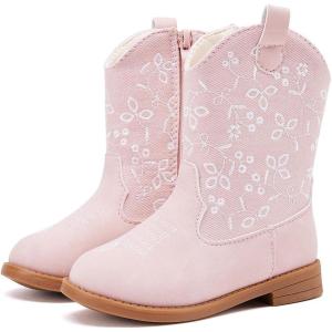 imageBMCiTYBM Toddler Girls Cowgirl Boots Little Kids Mid Calf Western Flower Cowboy Pointed Toe Riding Shoes All Season4pink