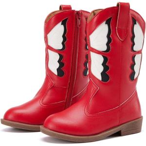 imageBMCiTYBM Toddler Little Girls Cowboy Cowgirl Boots Kids Pointed Toe Western Boots Mid Calf Side Zipper Riding Shoes for All Seasons ToddlerLittle KidA3red