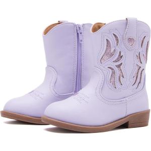 imageBMCiTYBM Toddler Little Girls Cowboy Cowgirl Boots Kids Pointed Toe Western Boots Mid Calf Side Zipper Riding Shoes for All Seasons ToddlerLittle KidA1purple