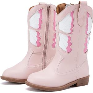imageBMCiTYBM Toddler Little Girls Cowboy Cowgirl Boots Kids Pointed Toe Western Boots Mid Calf Side Zipper Riding Shoes for All Seasons ToddlerLittle KidA3pink