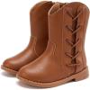 imageBMCiTYBM Toddler Girls Cowgirl Boots Little Kids Mid Calf Western Boots Flower Cowboy Boots Pointed Toe Riding Shoes3brown
