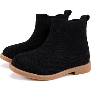 imageBMCiTYBM Toddler Girls Ankle Boots Low Heel Knitting Sock Short Chelsea Breathable Mesh Slip On Booties Dress Shoes All SeasonBlack