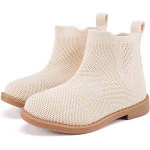 imageBMCiTYBM Toddler Girls Ankle Boots Low Heel Knitting Sock Short Chelsea Breathable Mesh Slip On Booties Dress Shoes All SeasonCamel