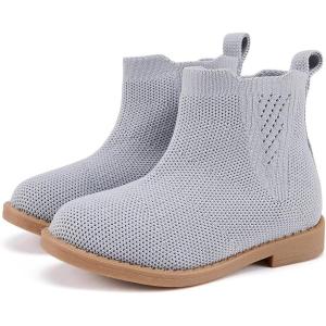 imageBMCiTYBM Toddler Girls Ankle Boots Low Heel Knitting Sock Short Chelsea Breathable Mesh Slip On Booties Dress Shoes All SeasonGrey