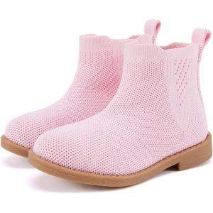 imageBMCiTYBM Toddler Girls Ankle Boots Low Heel Knitting Sock Short Chelsea Breathable Mesh Slip On Booties Dress Shoes All SeasonPink