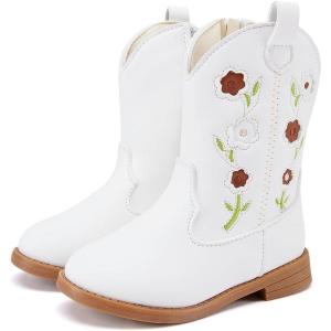 imageBMCiTYBM Toddler Girls Cowgirl Boots Little Kids Mid Calf Western Boots Flower Cowboy Boots Pointed Toe Riding Shoes1white