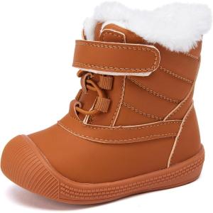 imageBMCiTYBM Baby Snow Boots Toddler Boy Girl Waterproof Winter Warm Booties Nonslip Lightweight Outdoor Shoes for First Walkers InfantToddlerAbrown