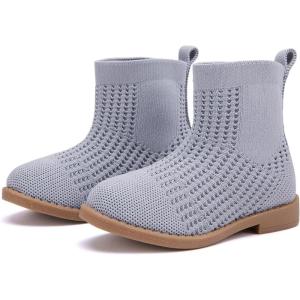 imageBMCiTYBM Toddler Girls Knitted Boots Breathable Low Heel Booties Pointed Toe Slip On Sock Shoes for All SeasonsGrey