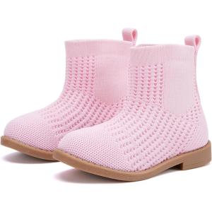imageBMCiTYBM Toddler Girls Knitted Boots Breathable Low Heel Booties Pointed Toe Slip On Sock Shoes for All SeasonsPink