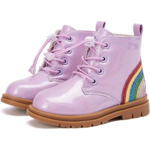 imageBMCiTYBM Toddler Girls Boots Round Toe Lace Up Combat Boots Riding Ankle Calf Shoes for All SeasonsToddlerLittle KidAgittler Purple