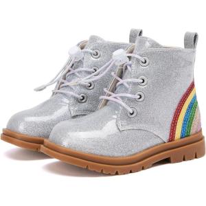 imageBMCiTYBM Toddler Girls Boots Round Toe Lace Up Combat Boots Riding Ankle Calf Shoes for All SeasonsToddlerLittle KidAgittler Silver