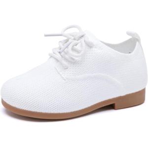 imageBMCiTYBM Toddler Girl Dressy Shoes Comfortable Knit Casual Oxford Shoes School Uniform Loafer FlatsAwhite
