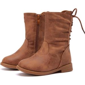 imageBMCiTYBM Toddler Boots Girls Fashion Ridding Booties Mid Calf Side Zipper Shoes for All SeasonsToddlerLittle KidAbrown