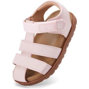 imageBMCiTYBM Toddler Boys Girls Sandals Open Toe Arch Support Slides Adjustable Straps Cork Footbed Slippers for Indoor OutdoorBpink