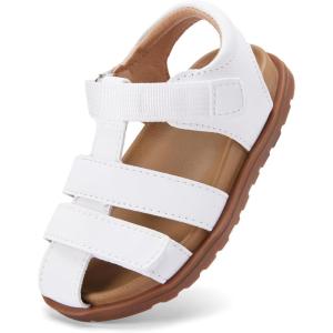 imageBMCiTYBM Toddler Boys Girls Sandals Open Toe Arch Support Slides Adjustable Straps Cork Footbed Slippers for Indoor OutdoorBwhite