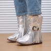 imageBMCiTYBM Toddler Cowboy Boots Western Cowgirl Boots Boys Girls Mid Calf Square Toe Riding Walking ShoesBsilver
