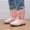 imageBMCiTYBM Toddler Cowboy Boots Western Cowgirl Boots Boys Girls Mid Calf Square Toe Riding Walking ShoesCpink