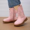 imageBMCiTYBM Toddler Cowboy Cowgirl Boots Boys Girls Western Round Toe Riding Mid Calf Booties for All SeasonsToddlerLittle KidCpink