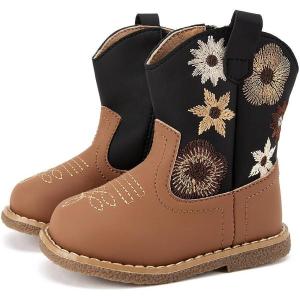 imageBMCiTYBM Baby Cowboy Cowgirl Boots Infant Western Shoes Boys Girls Round Toe Boots All Seasons 624 MonthsAblackBrown