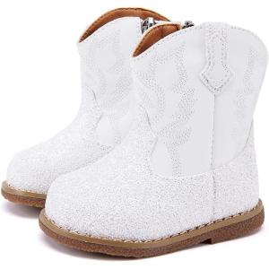 imageBMCiTYBM Baby Cowboy Cowgirl Boots Infant Western Shoes Boys Girls Round Toe Boots All Seasons 624 MonthsGlitterall White