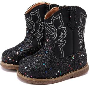 imageBMCiTYBM Baby Cowboy Cowgirl Boots Infant Western Shoes Boys Girls Round Toe Boots All Seasons 624 MonthsGlitterblack