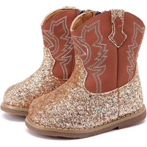 imageBMCiTYBM Baby Cowboy Cowgirl Boots Infant Western Shoes Boys Girls Round Toe Boots All Seasons 624 MonthsGlitterbrown