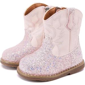 imageBMCiTYBM Baby Cowboy Cowgirl Boots Infant Western Shoes Boys Girls Round Toe Boots All Seasons 624 MonthsGlitterpink