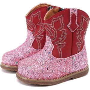 imageBMCiTYBM Baby Cowboy Cowgirl Boots Infant Western Shoes Boys Girls Round Toe Boots All Seasons 624 MonthsGlitterrose
