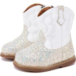 imageBMCiTYBM Baby Cowboy Cowgirl Boots Infant Western Shoes Boys Girls Round Toe Boots All Seasons 624 MonthsGlitterwhite