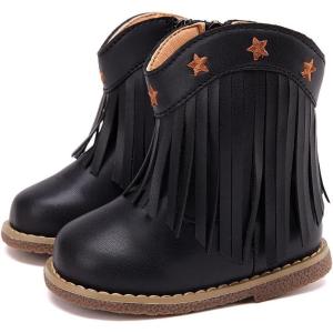 imageBMCiTYBM Baby Cowboy Cowgirl Boots Infant Western Shoes Boys Girls Round Toe Boots All Seasons 624 MonthsTasselsblack