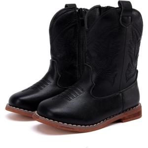 imageBMCiTYBM Toddler Cowboy Boots Western Cowgirl Boots Boys Girls Mid Calf Square Toe Riding Walking ShoesAblack