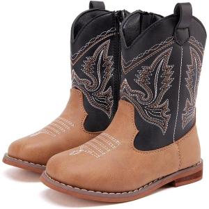 imageBMCiTYBM Toddler Cowboy Boots Western Cowgirl Boots Boys Girls Mid Calf Square Toe Riding Walking ShoesAblackBrown