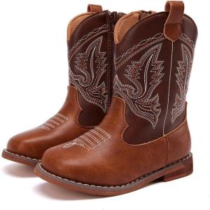 imageBMCiTYBM Toddler Cowboy Boots Western Cowgirl Boots Boys Girls Mid Calf Square Toe Riding Walking ShoesAbrown
