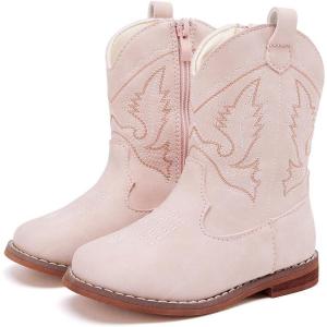 imageBMCiTYBM Toddler Cowboy Boots Western Cowgirl Boots Boys Girls Mid Calf Square Toe Riding Walking ShoesApink