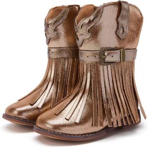 imageBMCiTYBM Toddler Cowboy Boots Western Cowgirl Boots Boys Girls Mid Calf Square Toe Riding Walking ShoesBbrown