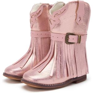 imageBMCiTYBM Toddler Cowboy Boots Western Cowgirl Boots Boys Girls Mid Calf Square Toe Riding Walking ShoesBpink