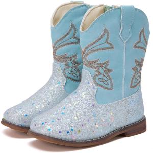 imageBMCiTYBM Toddler Cowboy Boots Western Cowgirl Boots Boys Girls Mid Calf Square Toe Riding Walking ShoesCblue