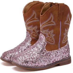 imageBMCiTYBM Toddler Cowboy Boots Western Cowgirl Boots Boys Girls Mid Calf Square Toe Riding Walking ShoesCbrown