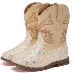 imageBMCiTYBM Toddler Cowboy Boots Western Cowgirl Boots Boys Girls Mid Calf Square Toe Riding Walking ShoesCcamel