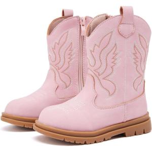 imageBMCiTYBM Toddler Cowboy Cowgirl Boots Boys Girls Western Round Toe Riding Mid Calf Booties for All SeasonsToddlerLittle KidApink