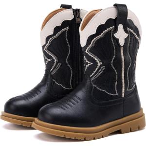 imageBMCiTYBM Toddler Cowboy Cowgirl Boots Boys Girls Western Round Toe Riding Mid Calf Booties for All SeasonsToddlerLittle KidBblack