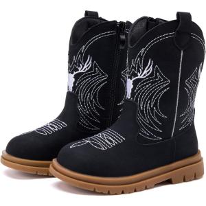 imageBMCiTYBM Toddler Cowboy Cowgirl Boots Boys Girls Western Round Toe Riding Mid Calf Booties for All SeasonsToddlerLittle KidCblack