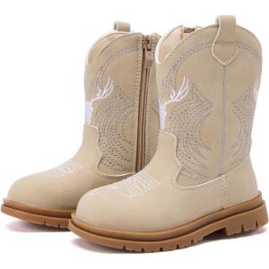 imageBMCiTYBM Toddler Cowboy Cowgirl Boots Boys Girls Western Round Toe Riding Mid Calf Booties for All SeasonsToddlerLittle KidCcamel