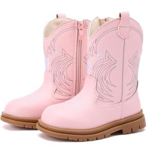 imageBMCiTYBM Toddler Cowboy Cowgirl Boots Boys Girls Western Round Toe Riding Mid Calf Booties for All SeasonsToddlerLittle KidCpink